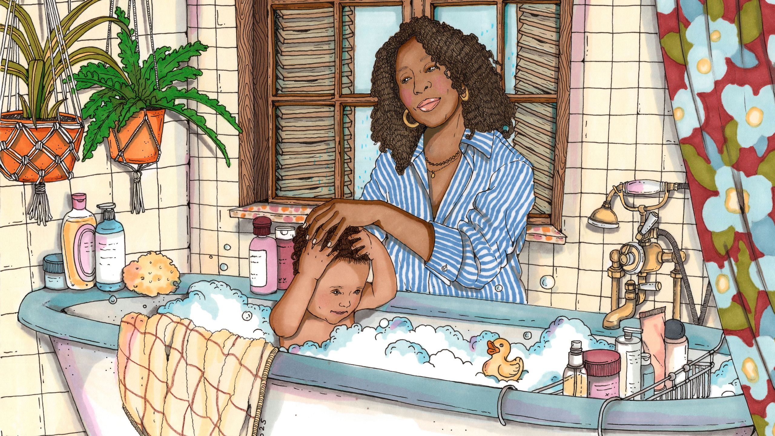 Illustration of mom with daugher