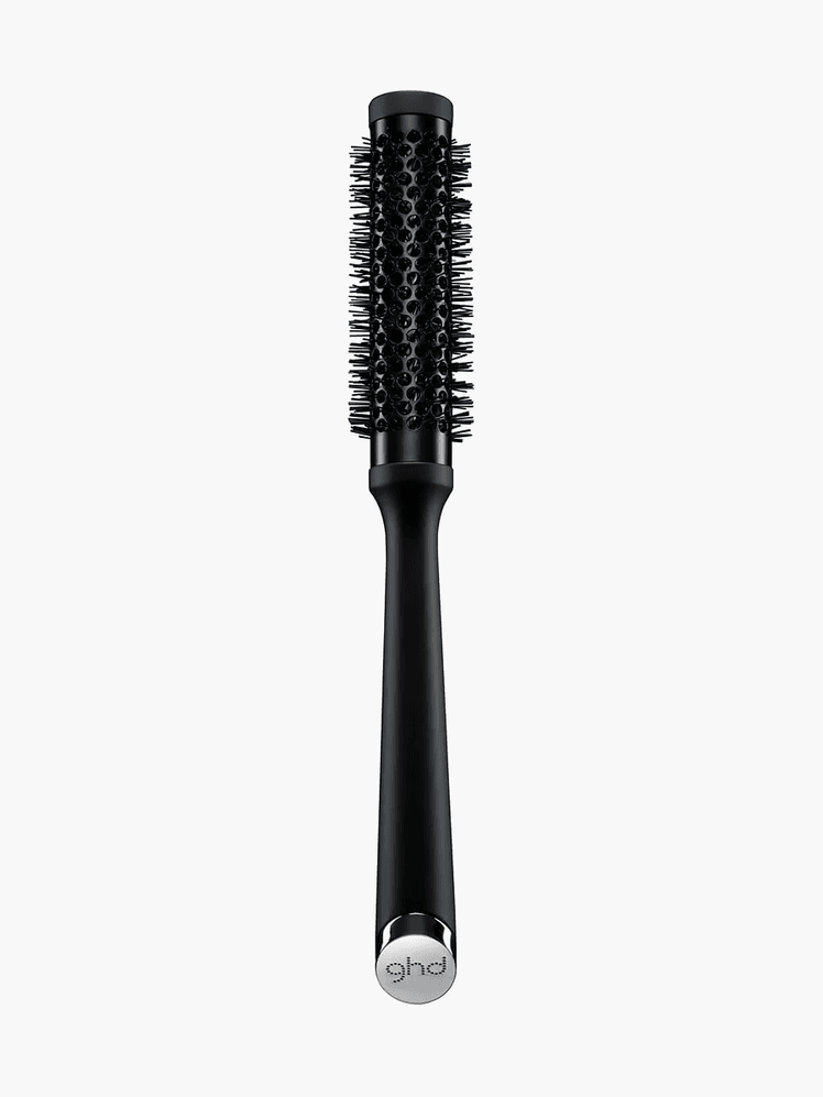 Ceramic Vented Round Brush in black and silver color way on light gray background